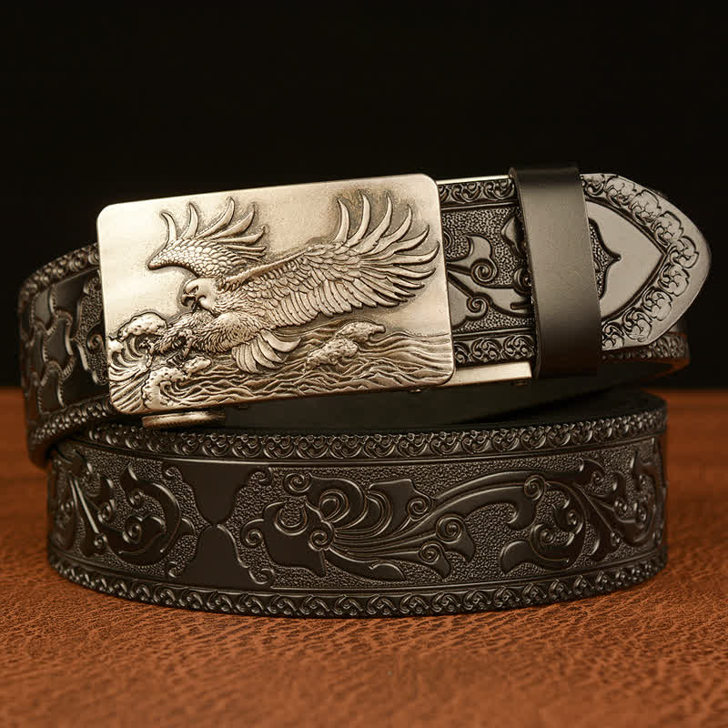 Ceinture en cuir pour homme avec ailes déployées en forme d'aigle