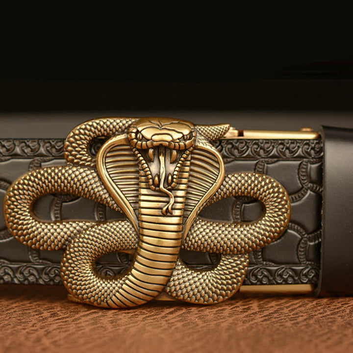 Ceinture en cuir pour homme avec boucle en forme de médaillon serpent