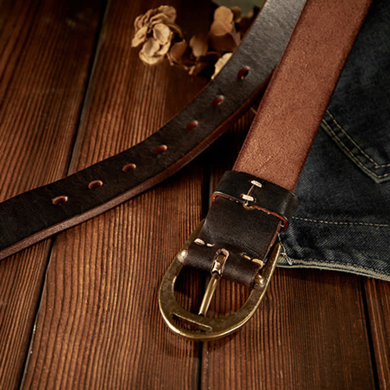 Ceinture en cuir robuste avec boucle en cuivre pour homme