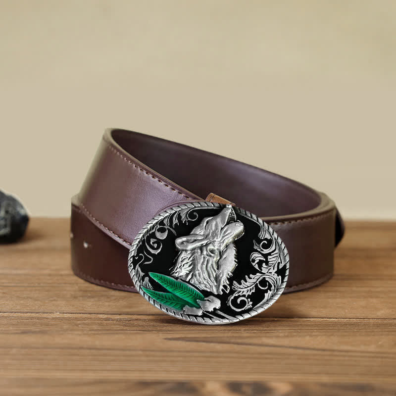 Ceinture en cuir à boucle tête de loup hurlant DIY pour homme