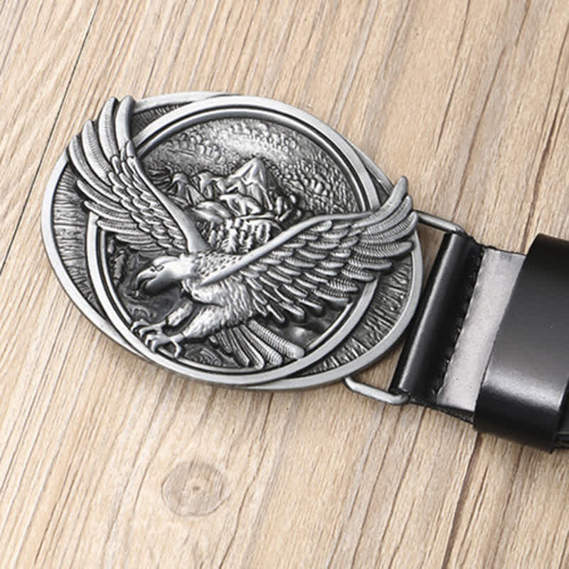 Ceinture en cuir à motif sculpté avec boucle d'aigle volant fantaisie pour homme
