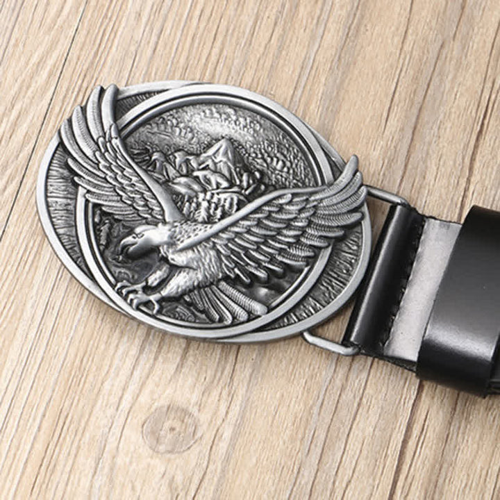 Ceinture en cuir à motif sculpté avec boucle d'aigle volant fantaisie pour homme