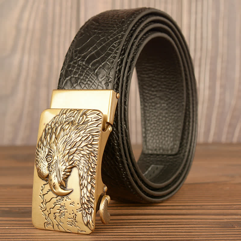 Ceinture en cuir pour homme avec motif crocodile et aigle sculpté
