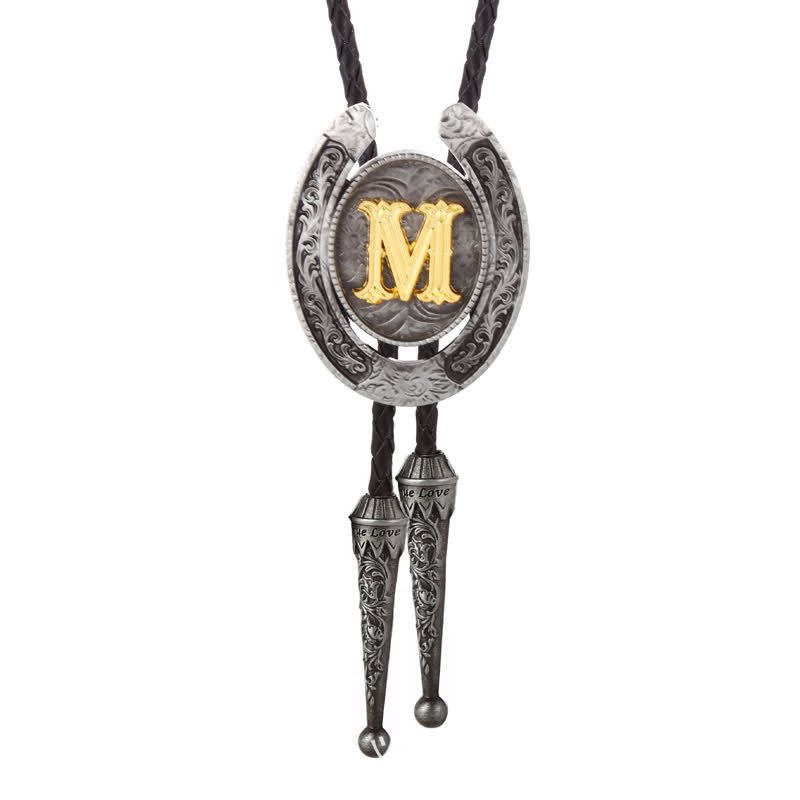 Cravate Bolo moderne avec initiales de A à Z en forme de fer à cheval de style occidental - Argent - M - image 43