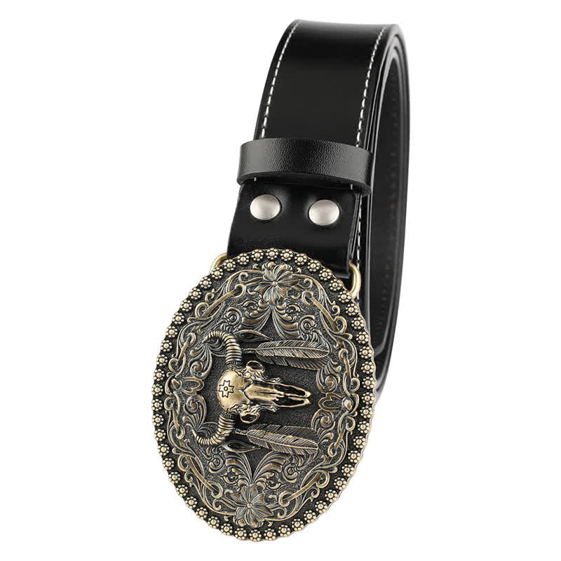 Ceinture en cuir pour homme avec plumes gravées et motif taureau