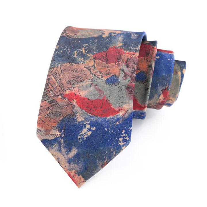 Cravate vintage bleue et rose pour homme avec peinture artistique