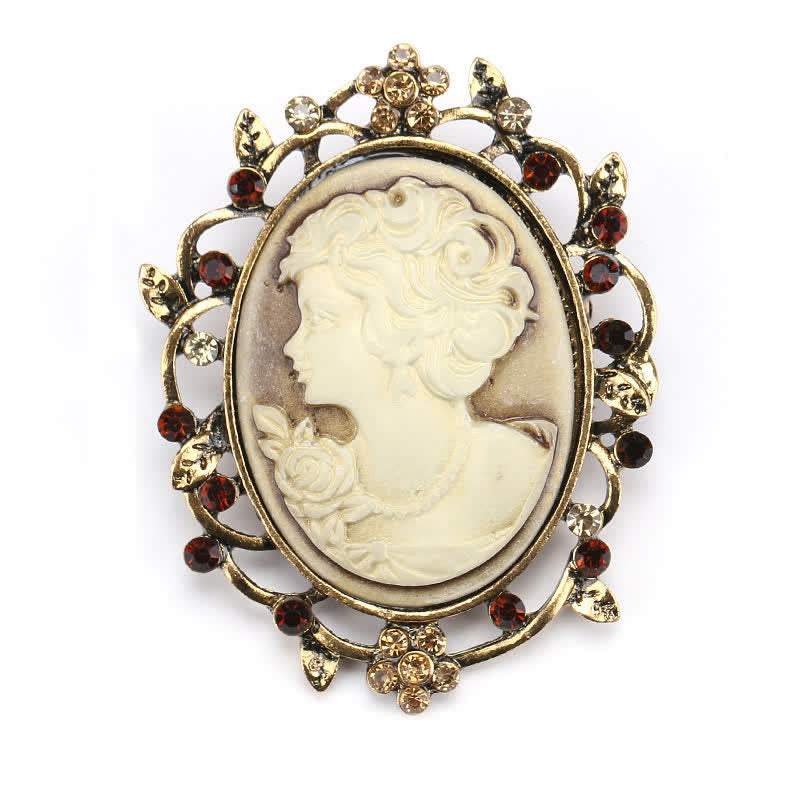 Broche camée ovale scintillante pour femme