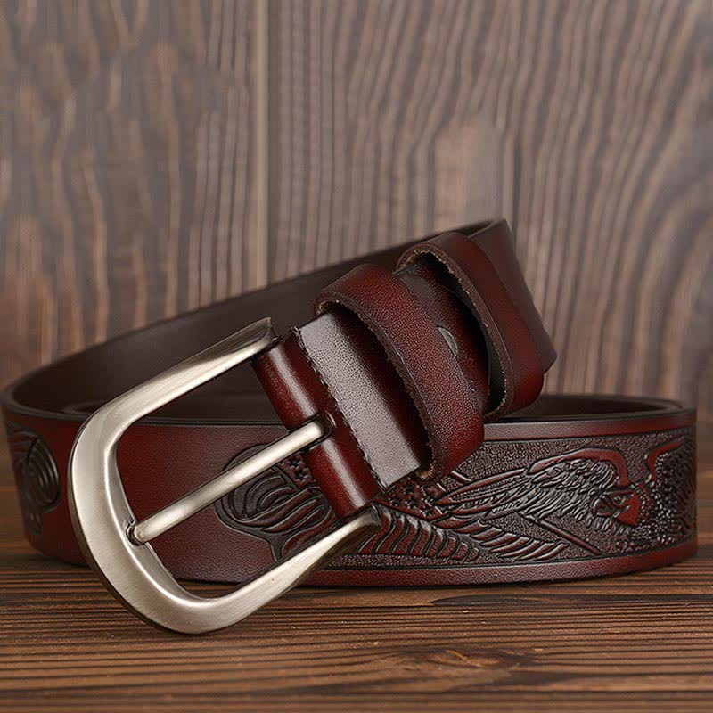 Ceinture en cuir à motif drapeau aigle en relief pour homme