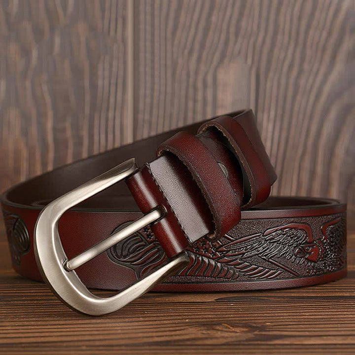 Ceinture en cuir à motif drapeau aigle en relief pour homme