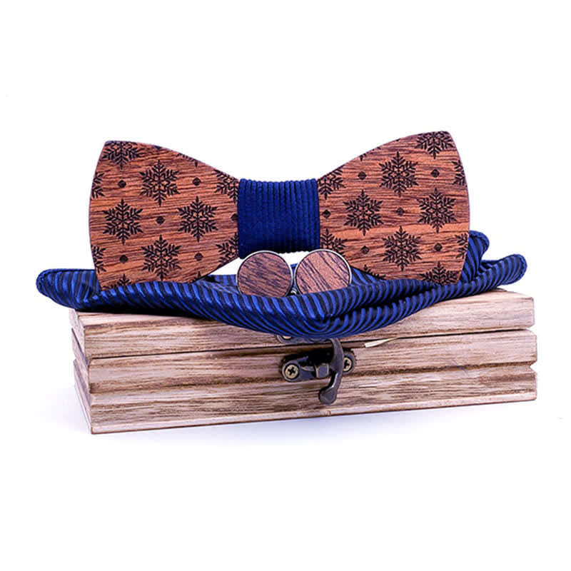 Lot de 3 nœuds papillon en bois à motif flocons de neige pour homme
