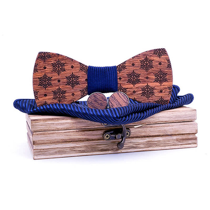 Lot de 3 nœuds papillon en bois à motif flocons de neige pour homme