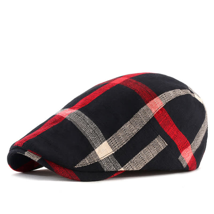 Casquette béret fine ajustable à carreaux rayés