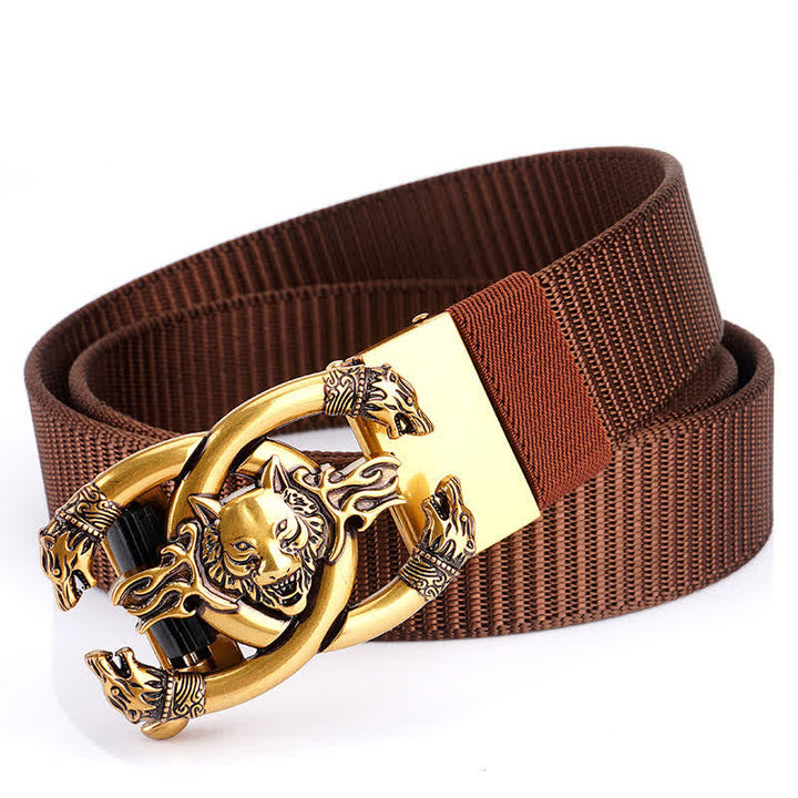 Ceinture en nylon pour homme avec loups féroces en flammes