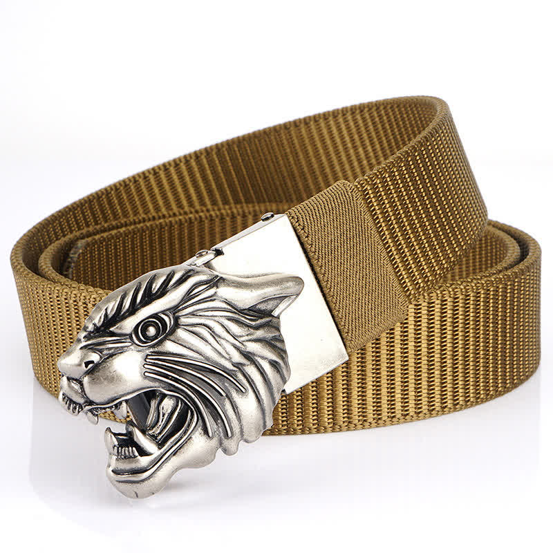Ceinture en nylon à tête de tigre rugissante pour homme