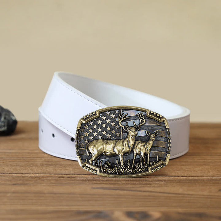 Ceinture en cuir à boucle drapeau américain pour homme avec motif de chasseur de cerfs