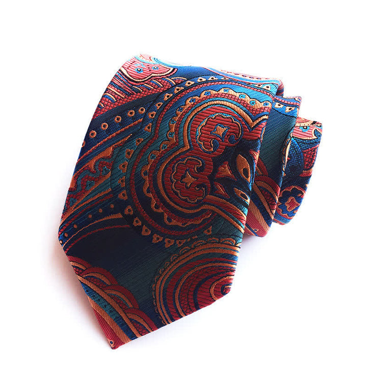 Cravate à motif cachemire ludique orange et bleu sarcelle pour homme