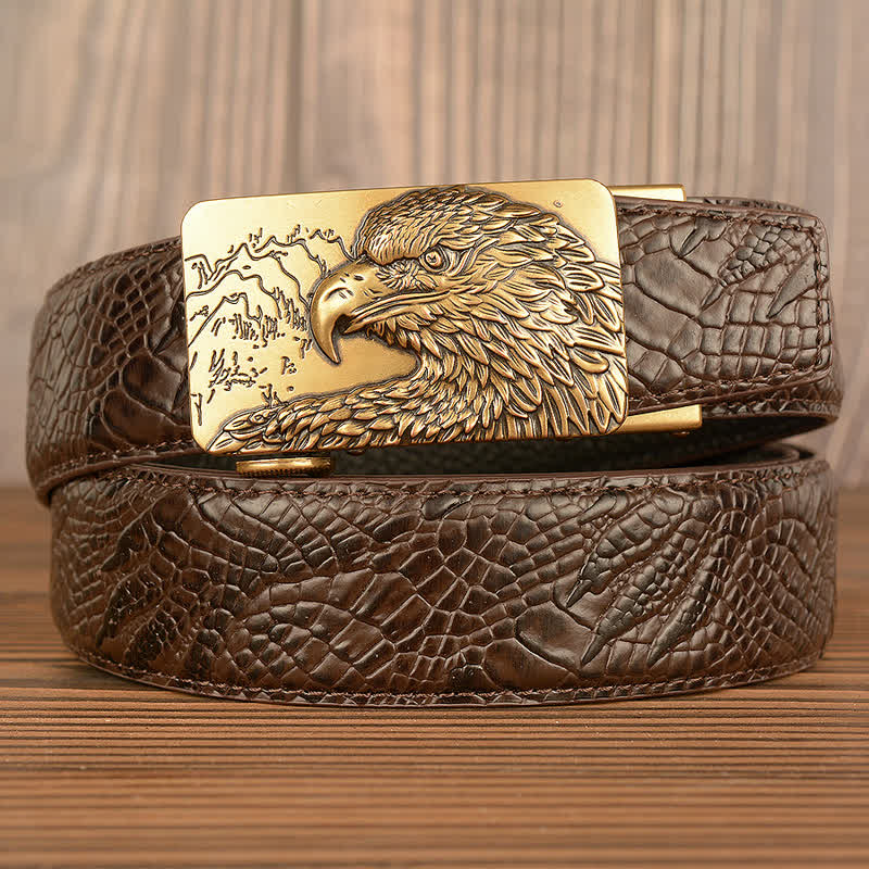 Ceinture en cuir pour homme avec motif crocodile et aigle sculpté