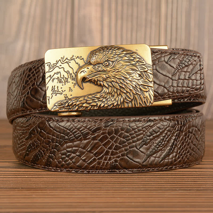 Ceinture en cuir pour homme avec motif crocodile et aigle sculpté