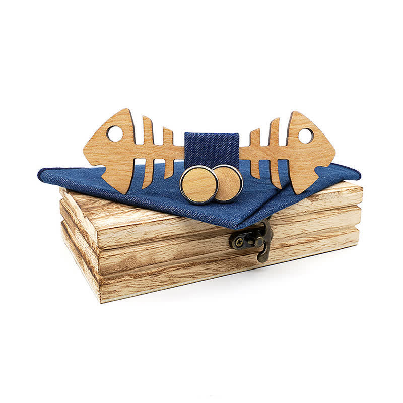 Lot de 3 nœuds papillon en bois pour homme en forme d'arête de poisson