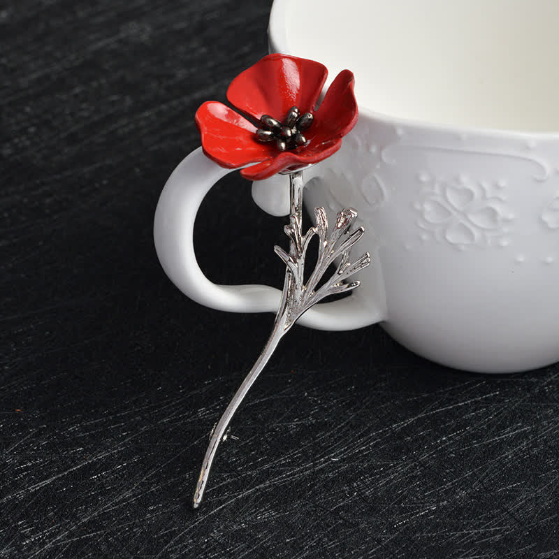 élégante Broche en forme de coquelicot rouge pour femme