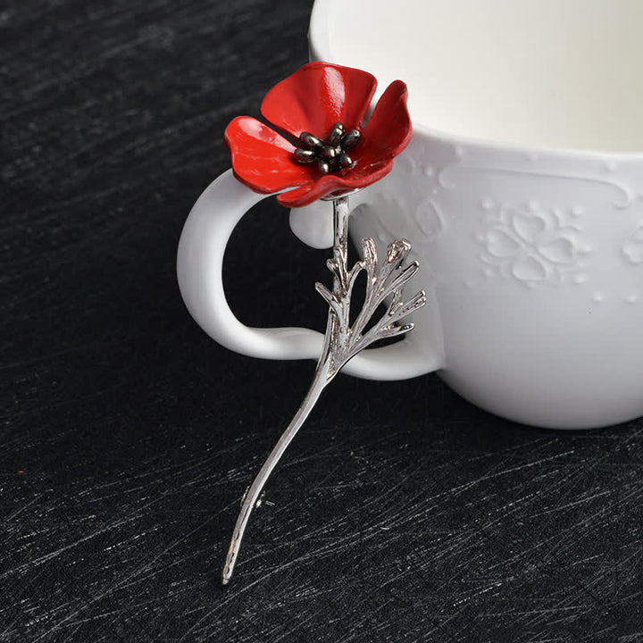 élégante Broche en forme de coquelicot rouge pour femme