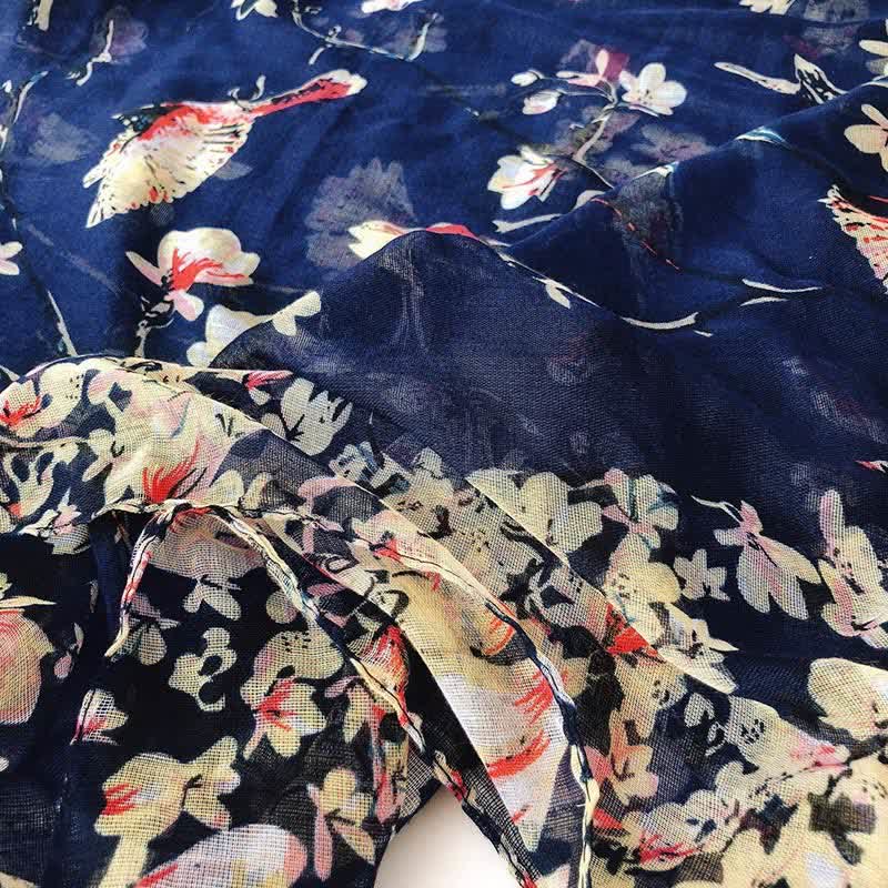 Écharpe légère à imprimé floral et oiseaux pour femme