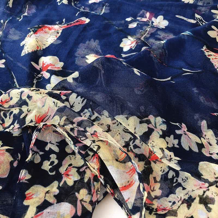 Écharpe légère à imprimé floral et oiseaux pour femme