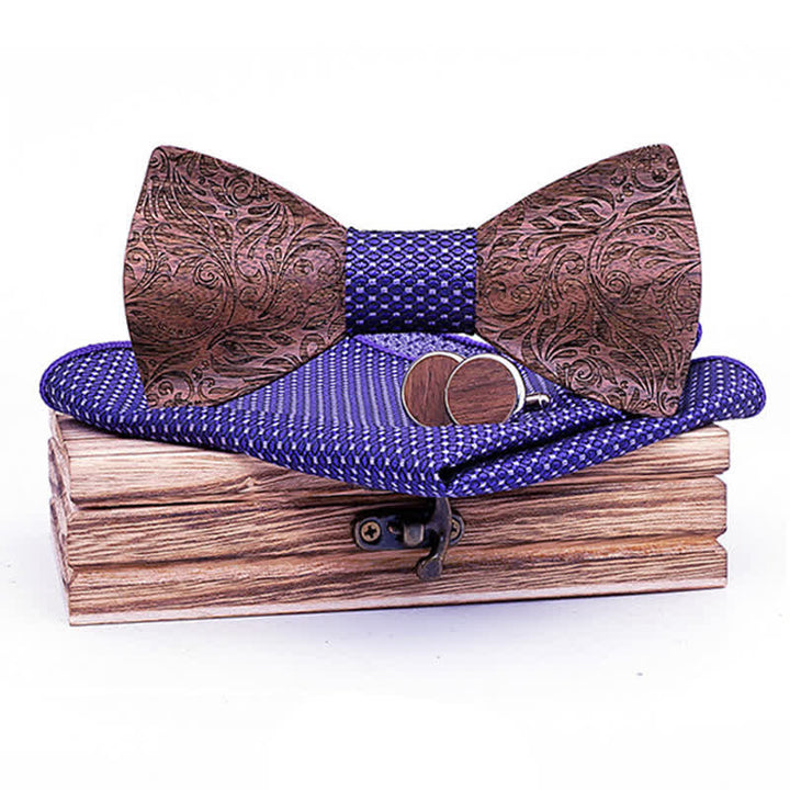 Ensemble de 3 nœuds papillon en bois à motif cachemire et noyer noir pour homme
