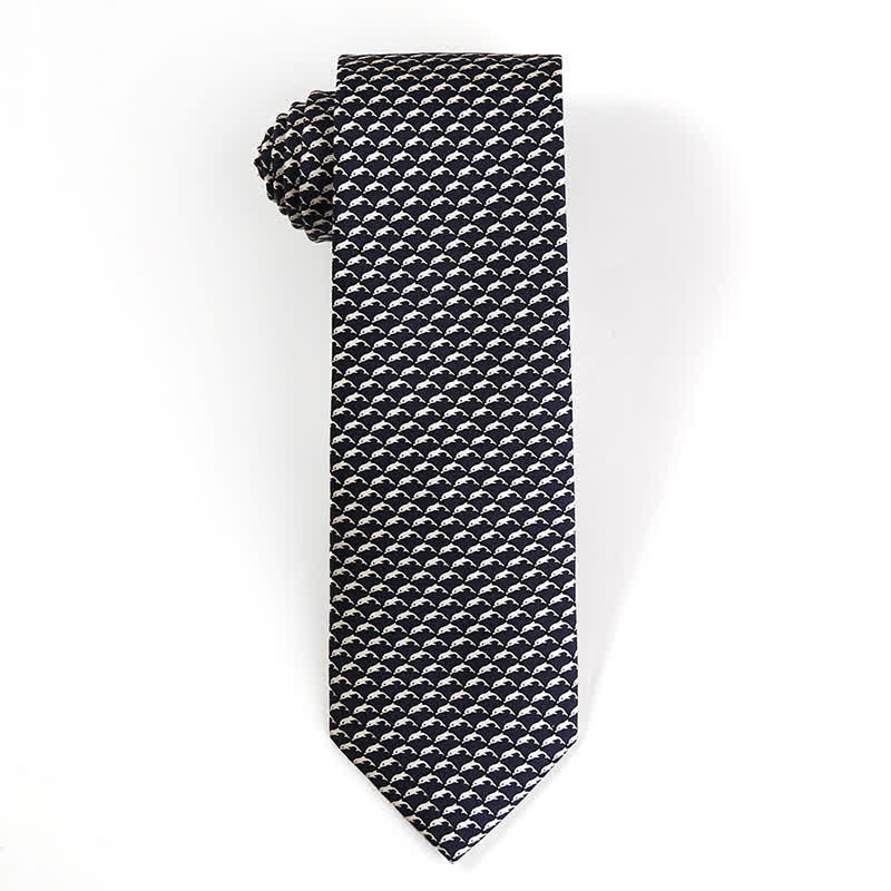 Cravate en pure soie à motifs d'animaux dansants pour homme - Baleine - Noir - image 20