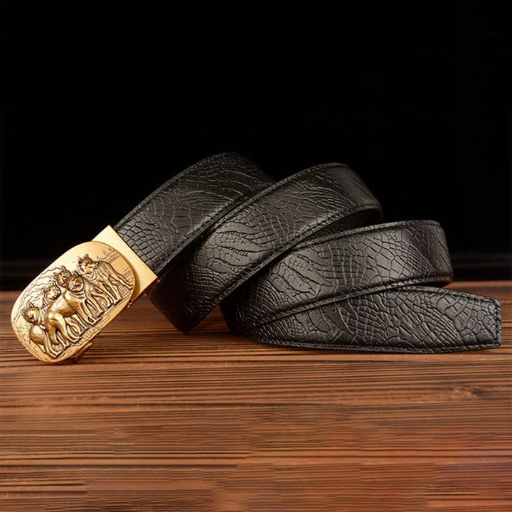 Ceinture en cuir à motif crocodile pour homme, motif Pack Of Wolves