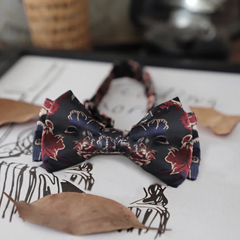 Nœud papillon rétro à motifs floraux et feuilles pour homme