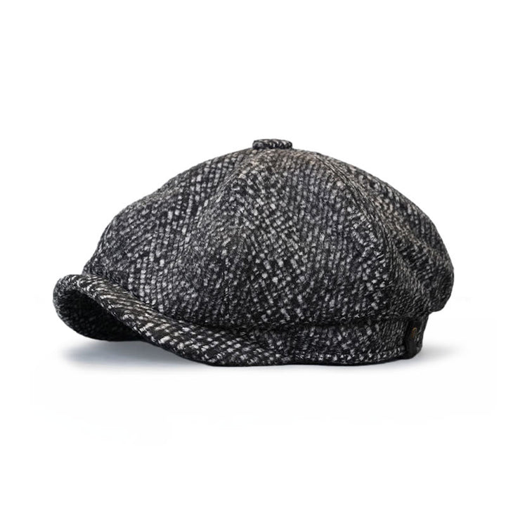 Casquette béret octogonale en tweed moucheté noir