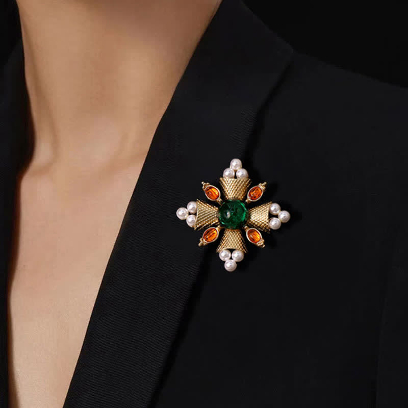 Broche en perles pour femme avec croix baroque impératrice