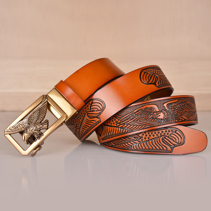 Ceinture en cuir gaufré à boucle aigle creuse pour homme