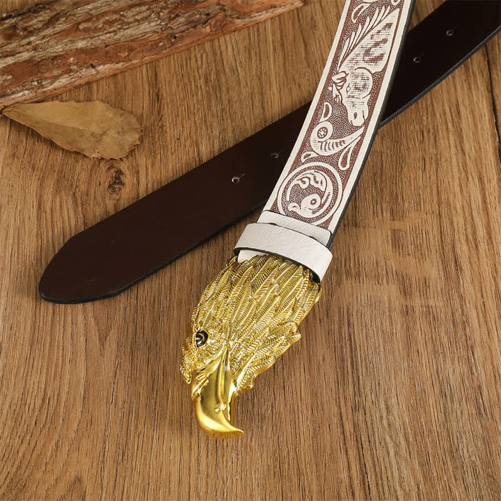 Ceinture en cuir western à tête d'aigle réaliste pour homme