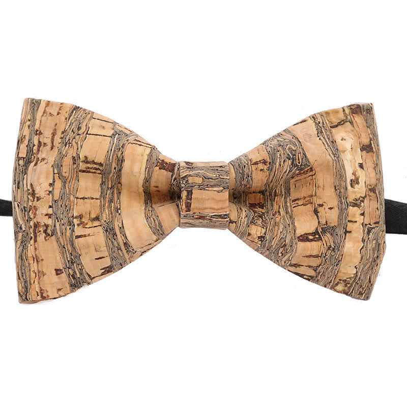 Nœud papillon en bois avec lignes graphiques en liège pour homme