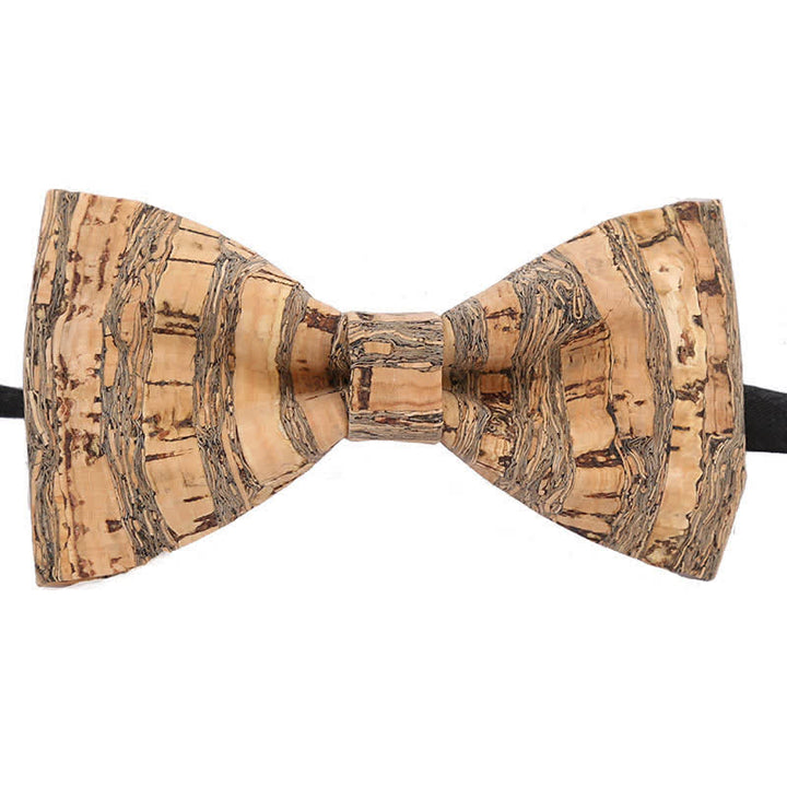 Nœud papillon en bois avec lignes graphiques en liège pour homme