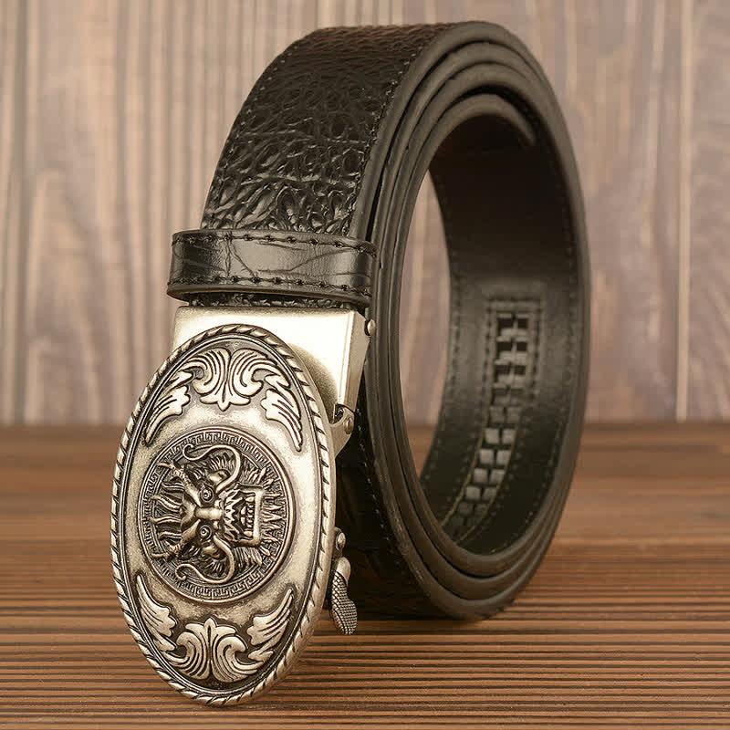 Ceinture en cuir à motif crocodile et tête de dragon pour homme