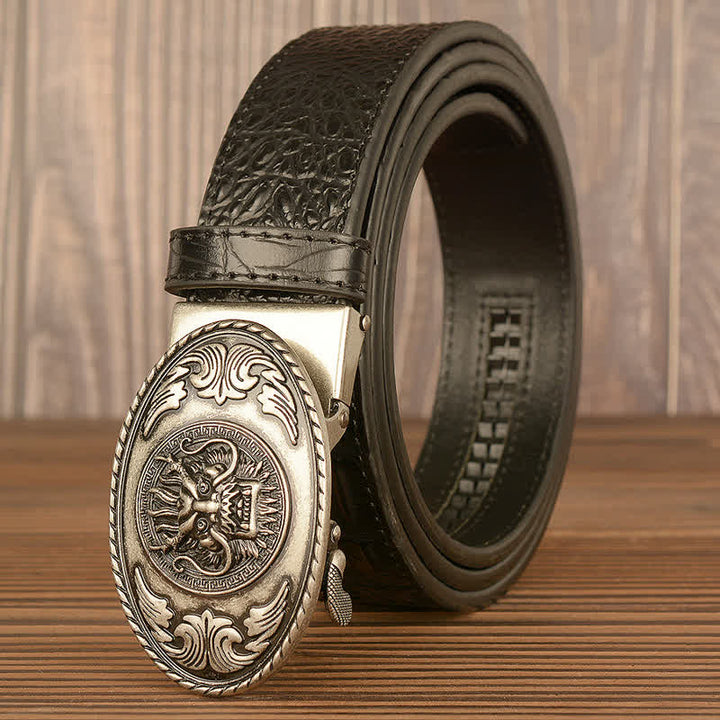 Ceinture en cuir à motif crocodile et tête de dragon pour homme