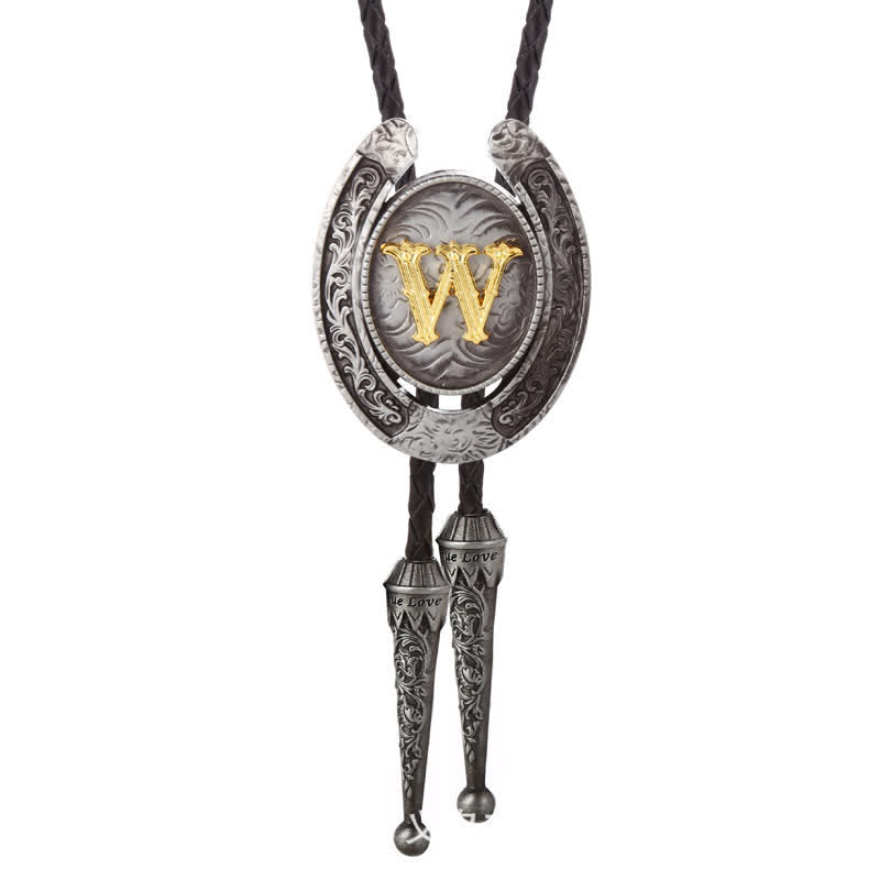 Cravate Bolo moderne avec initiales de A à Z en forme de fer à cheval de style occidental - Argent - W - image 53