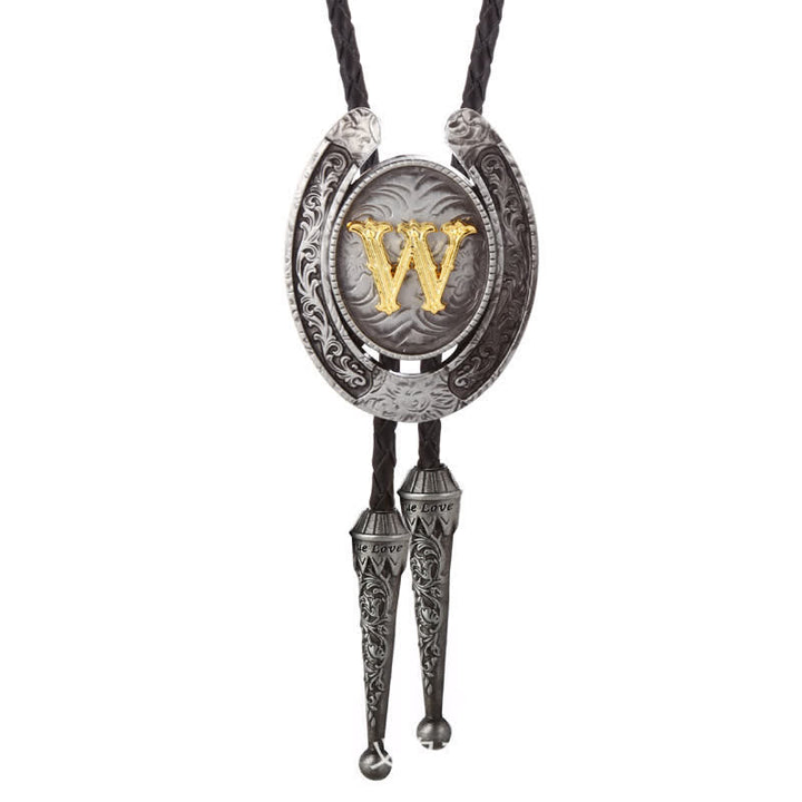 Cravate Bolo moderne avec initiales de A à Z en forme de fer à cheval de style occidental - Argent - W - image 53