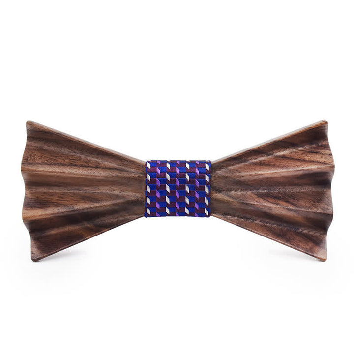 Nœud papillon en bois plié 3D stéréo foncé pour homme - Marine - image 0
