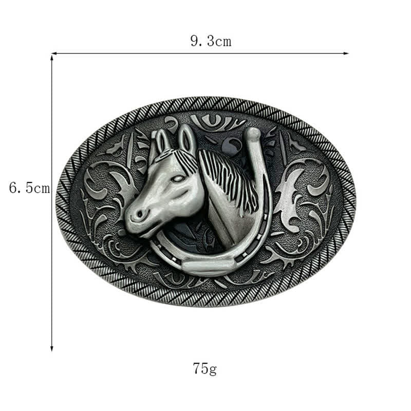 Ceinture en cuir à boucle en fer à cheval argentée antique pour homme