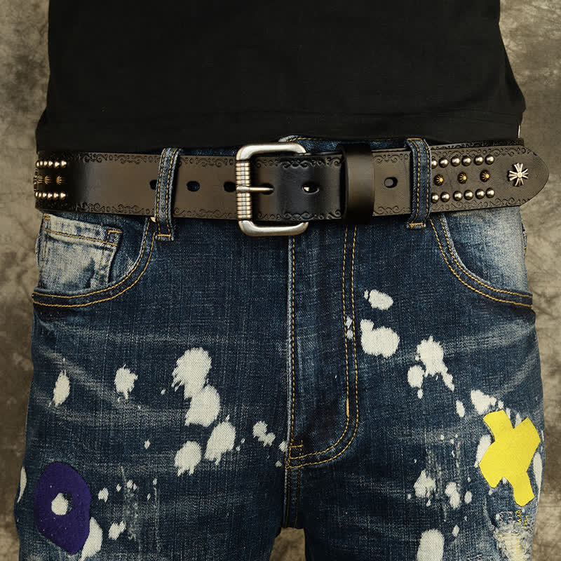 Ceinture décorative unisexe à rivets croisés de style rock