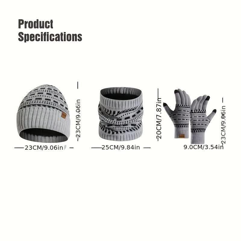 Ensemble de 3 gants, écharpe, bonnet en tricot double épaisseur ample
