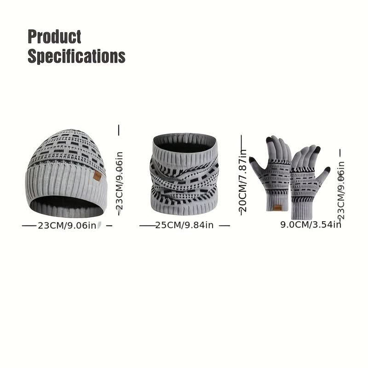 Ensemble de 3 gants, écharpe, bonnet en tricot double épaisseur ample