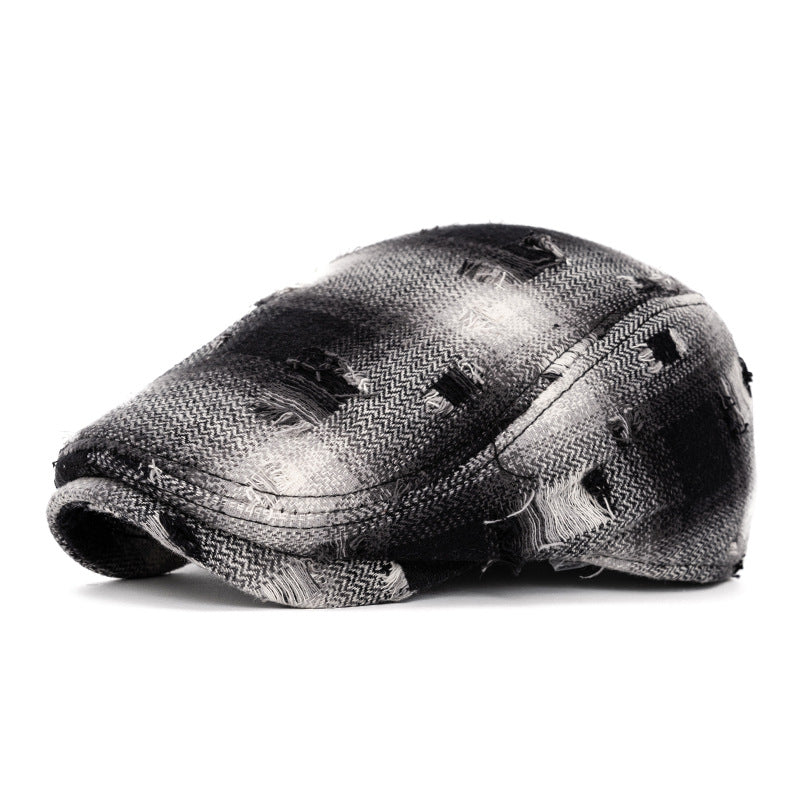 Béret à carreaux vintage à bords cassés pour l'automne et l'hiver - Noir - Réglable (22"-24") - image 12