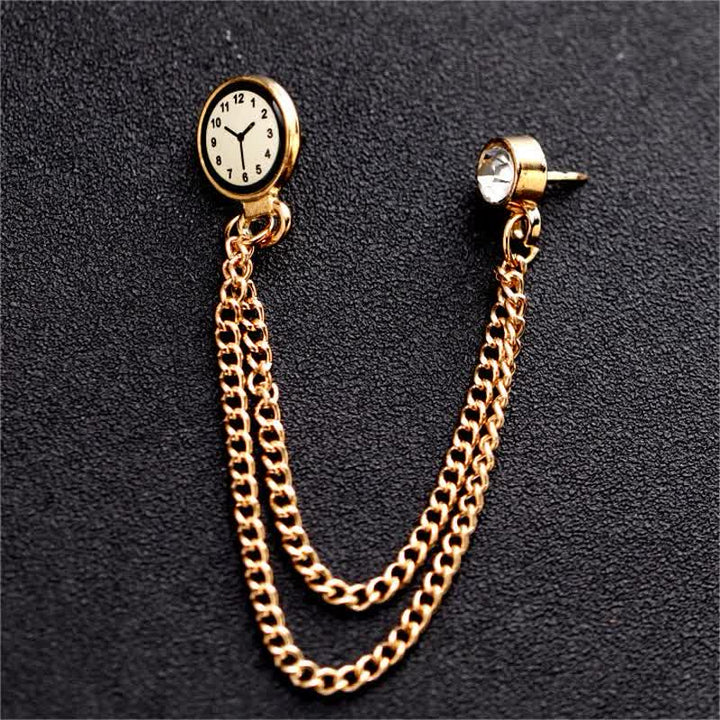 Broche chaîne d'horloge badge vintage pour homme