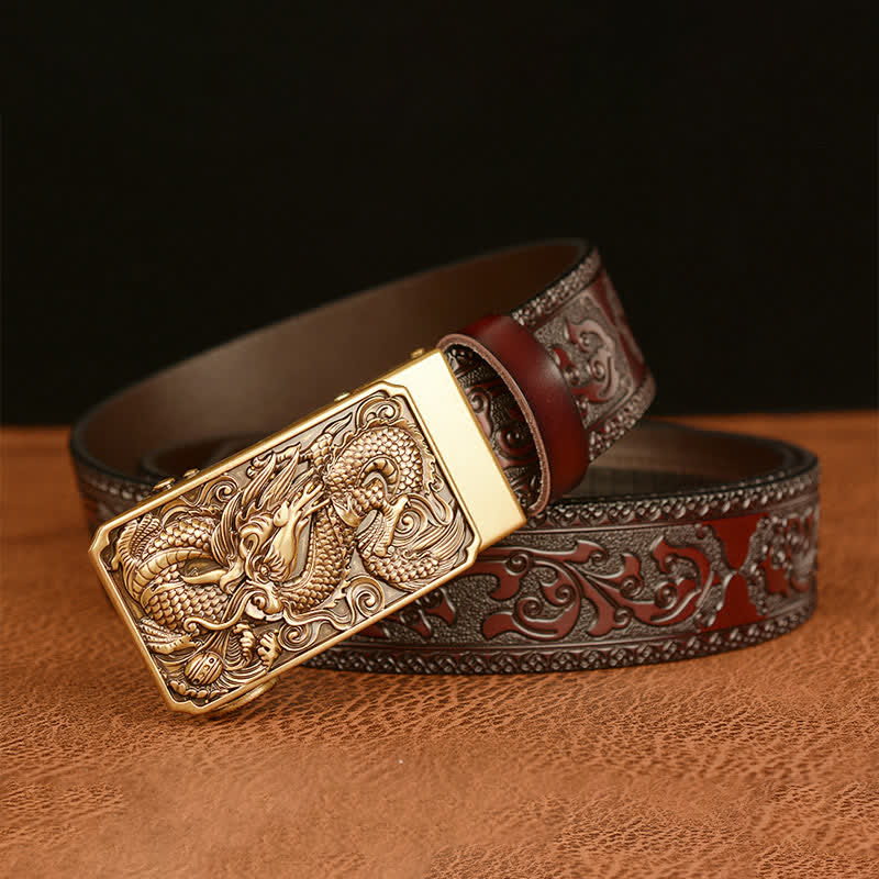Ceinture en cuir à boucle carrée pour homme avec dragon
