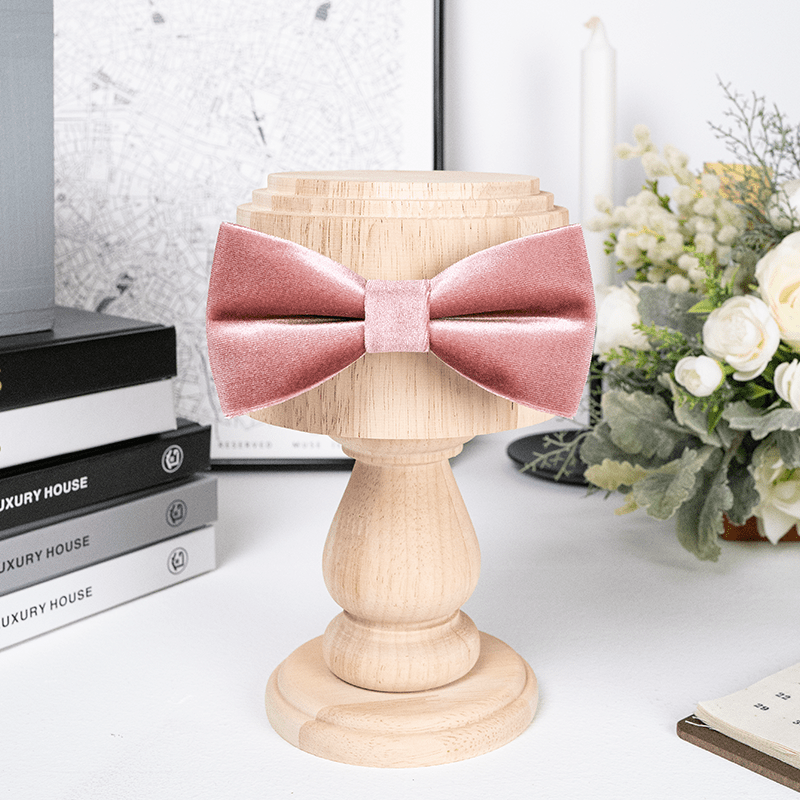 Nœud papillon en velours de couleur unie rose poudré pour homme